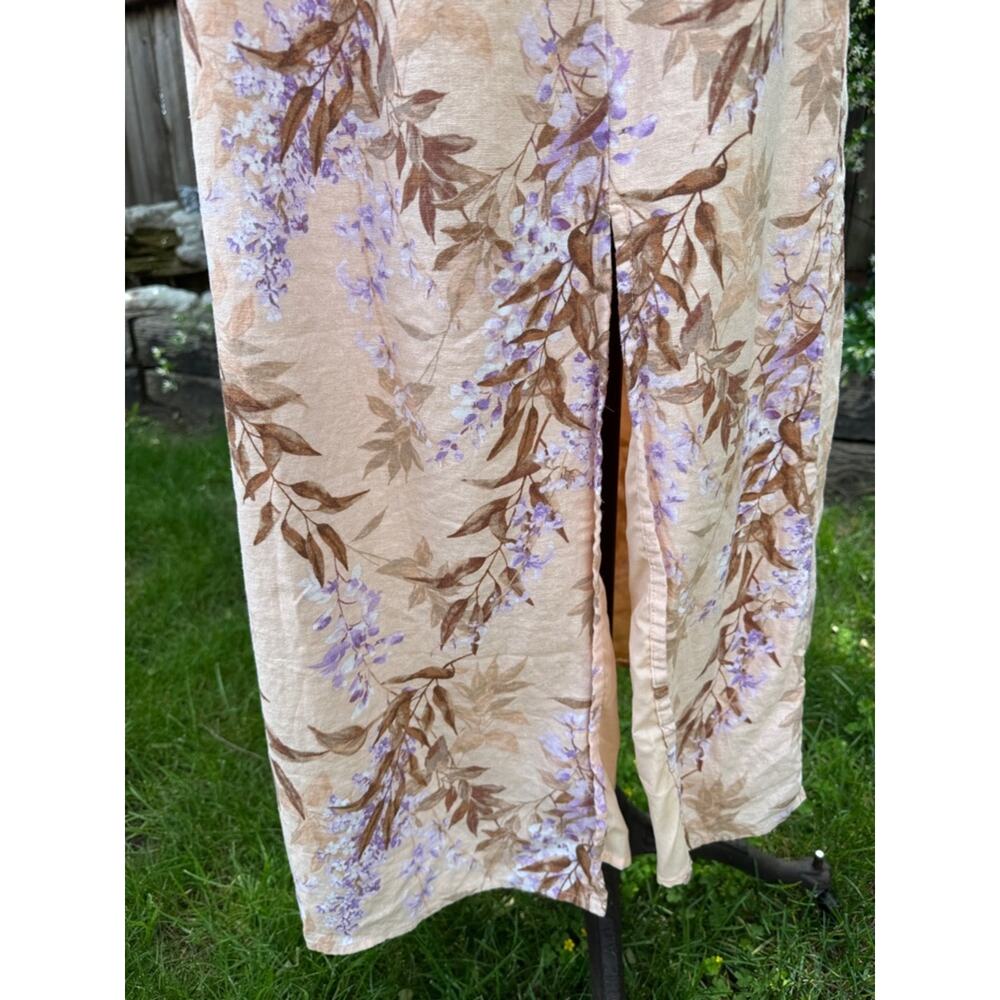 House Of Harlow 1960 Floral Smocked Dress Peasant Linen Blend Boho Sz Large - Picture 3 of 10